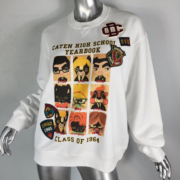 NWT~$585~DSQUARED2~XL~ITALY~WHITE BLACK YEARBOOK CLASS SWEATSHIRT SHIRT JACKET - Picture 7 of 16
